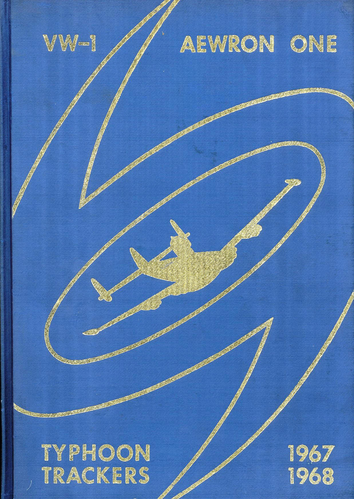 Blue and gold cover of the 1967–1968 VW-1 Typhoon Trackers cruise book, featuring an aircraft.